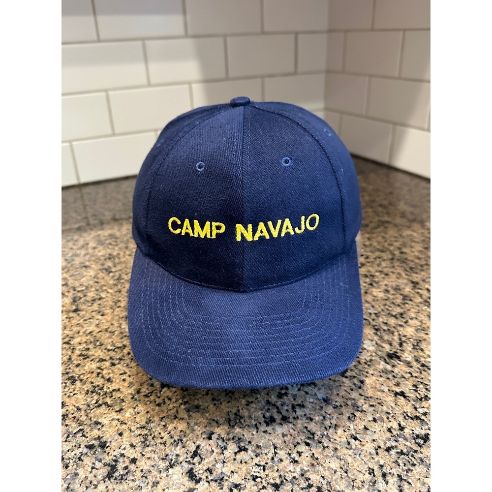 Vintage Camp Navajo Nissun Strapback Hat Navy Blue Arizona Military Base Cap